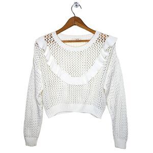 Live To Be Spoiled White Ruffle Knit Sweater